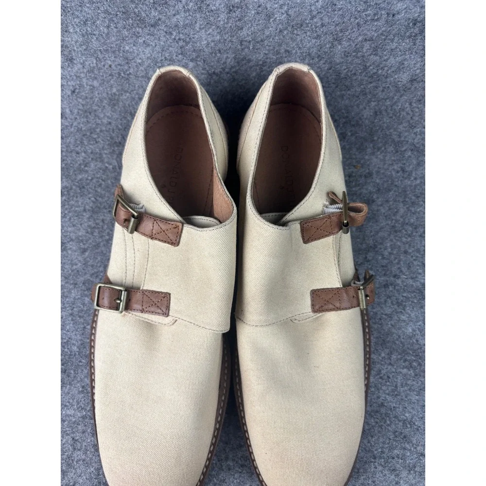 Donald J Pliner Zande-WA Double Monk Strap Shoes Mens 11M Beige Canvas Loafers